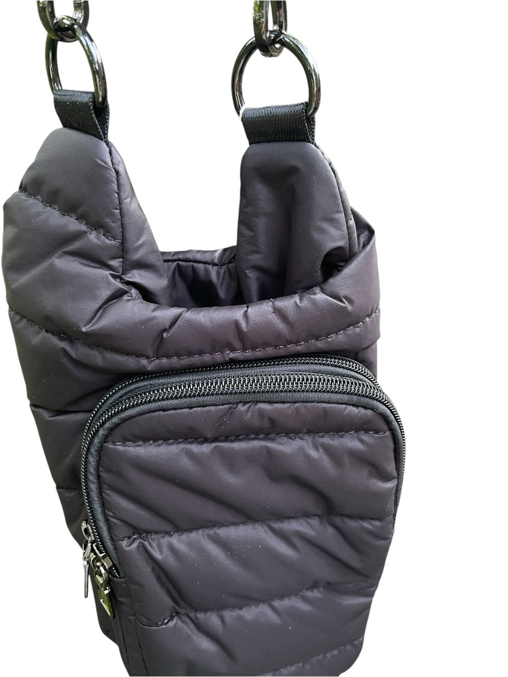 WanderFull Black Quilted Puffer Water Bottle Crossbody Bag NWT - Picture 4 of 10